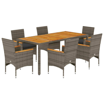 Set Pranzo da Giardino 7pz con Cuscini Polyrattan Acacia Grigio - homemem39