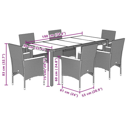 Set Pranzo da Giardino 7pz con Cuscini Polyrattan Acacia Grigio | homemem39