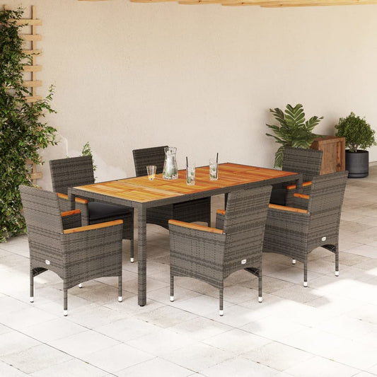 Set Pranzo da Giardino 7pz con Cuscini Polyrattan Acacia Grigio - homemem39