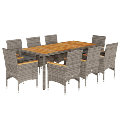Set Pranzo da Giardino 9pz con Cuscini Polyrattan Acacia Grigio - homemem39