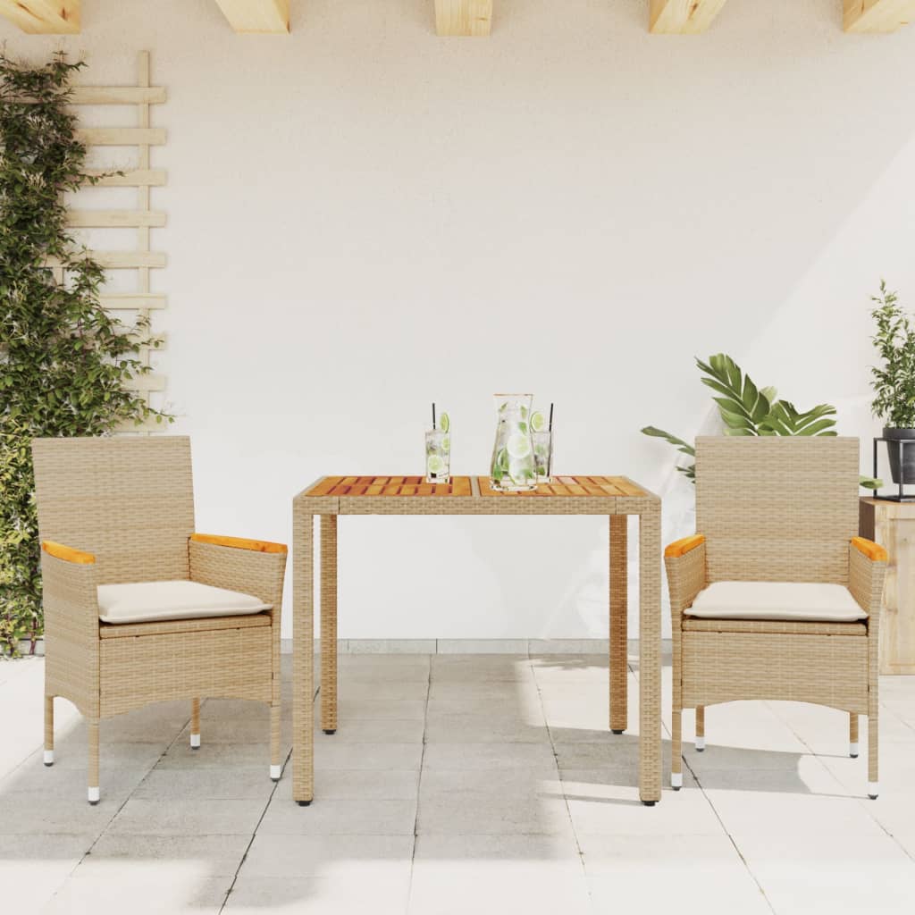 Set Pranzo da Giardino 3pz con Cuscini Beige Polyrattan Acacia | homemem39
