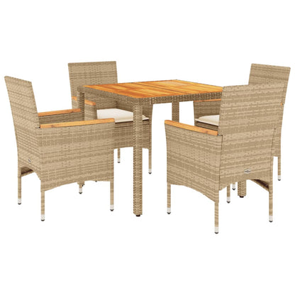 Set Pranzo da Giardino 5 pz con Cuscini Beige Polyrattan Acacia - homemem39