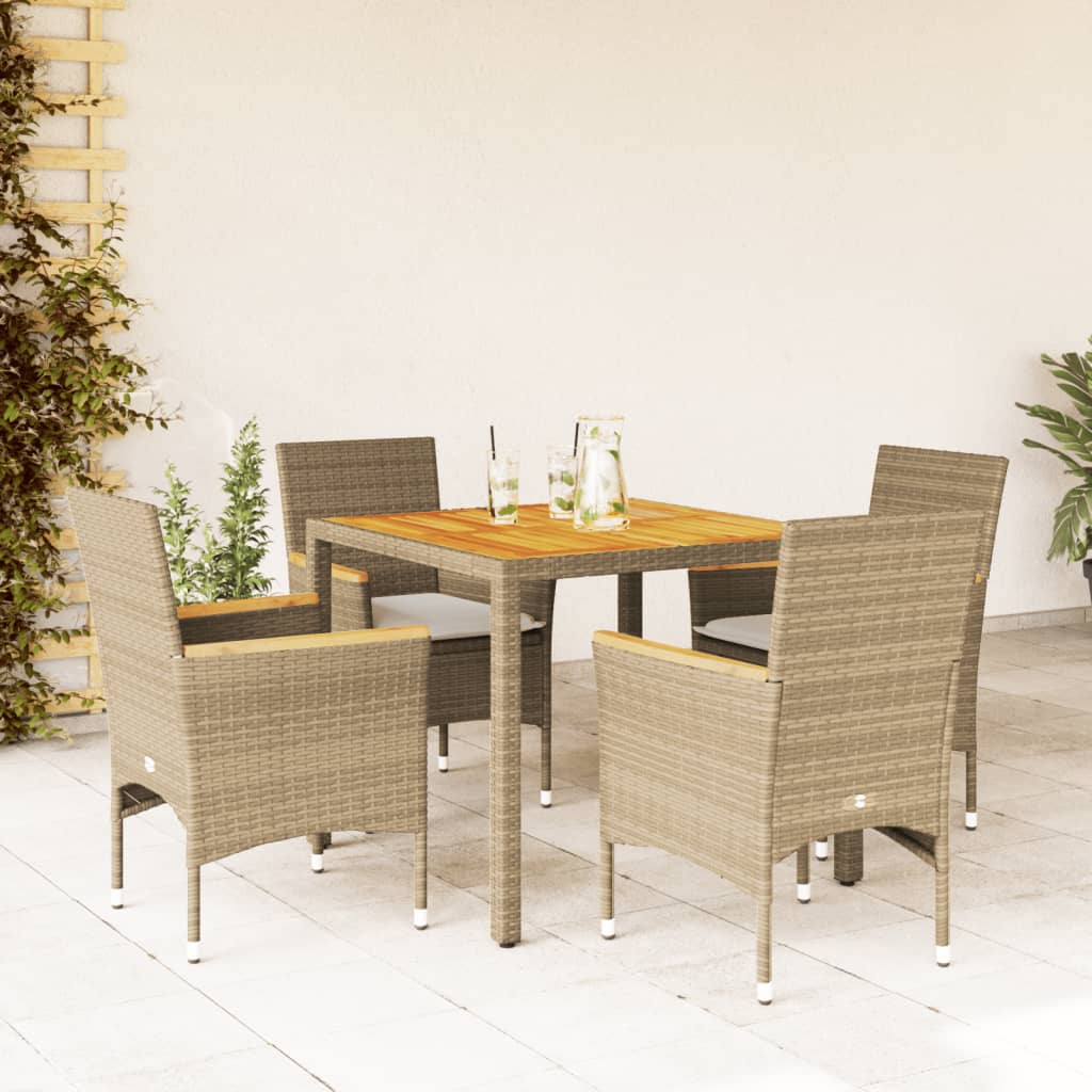 Set Pranzo da Giardino 5 pz con Cuscini Beige Polyrattan Acacia - homemem39