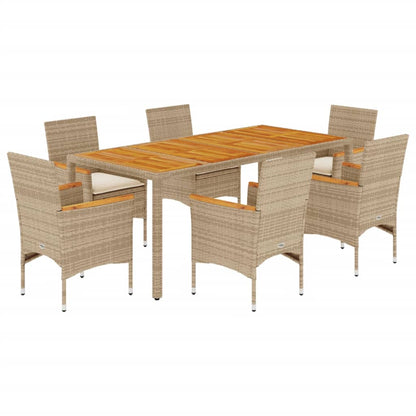 Set Pranzo da Giardino 7 pz con Cuscini Beige Polyrattan Acacia | homemem39