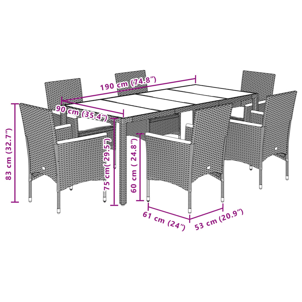 Set Pranzo da Giardino 7 pz con Cuscini Beige Polyrattan Acacia | homemem39