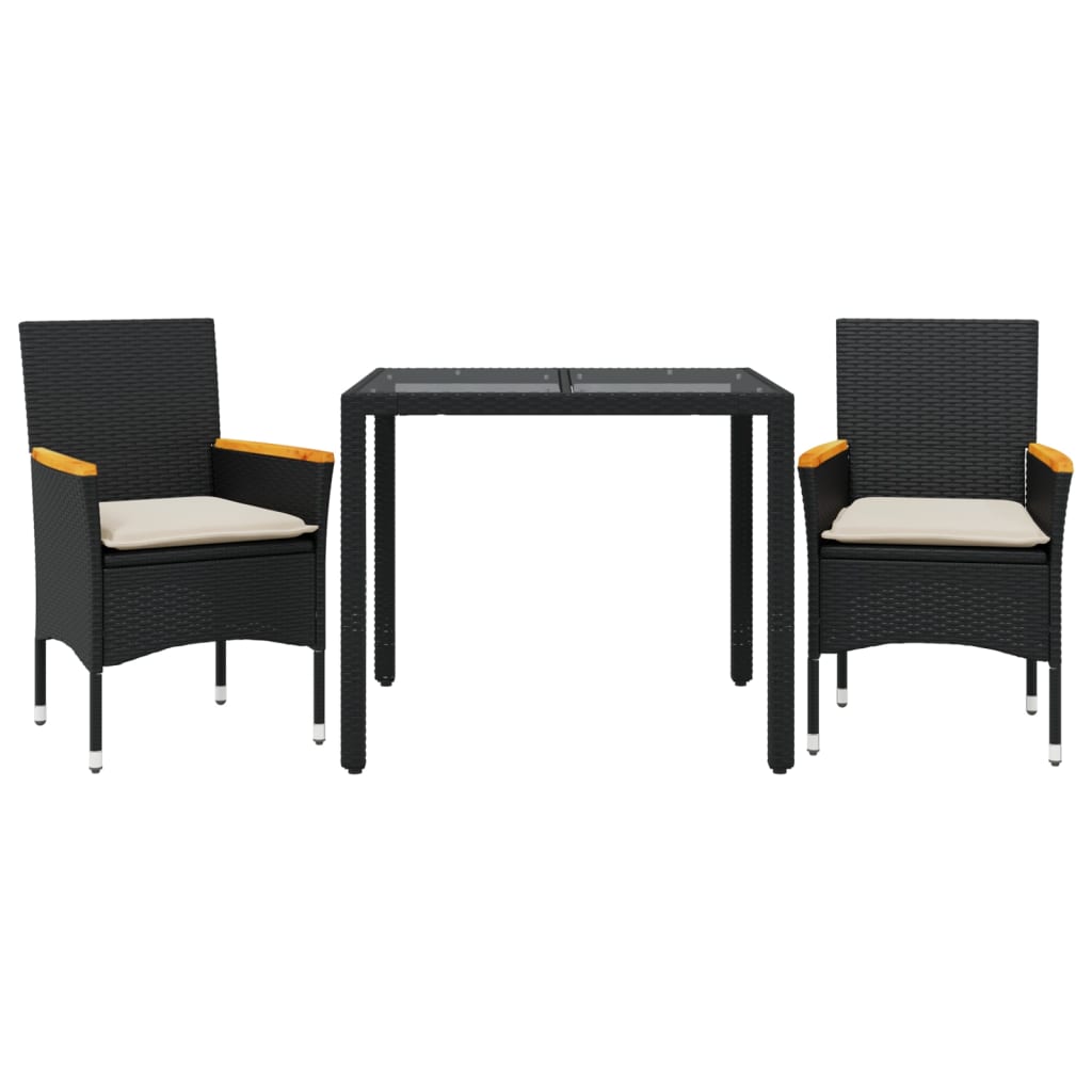 Set da Pranzo da Giardino 3 pz con Cuscini Polyrattan e Vetro | homemem39