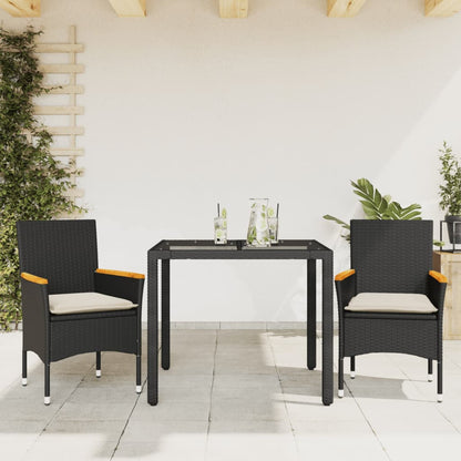Set da Pranzo da Giardino 3 pz con Cuscini Polyrattan e Vetro | homemem39