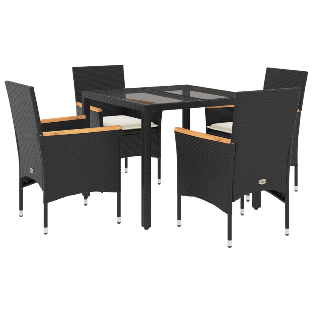 Set da Pranzo da Giardino con Cuscini 5 pz Polyrattan e Vetro | homemem39