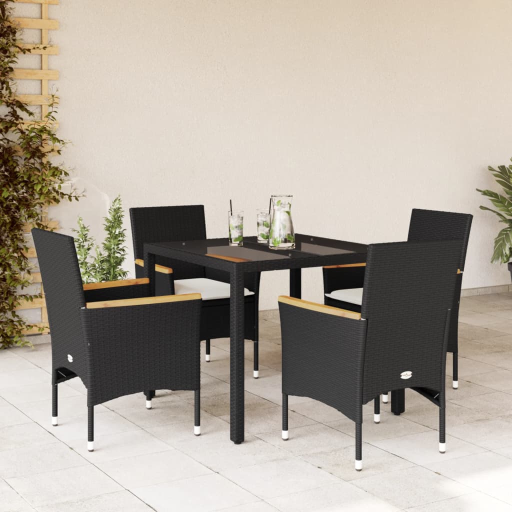 Set da Pranzo da Giardino con Cuscini 5 pz Polyrattan e Vetro | homemem39