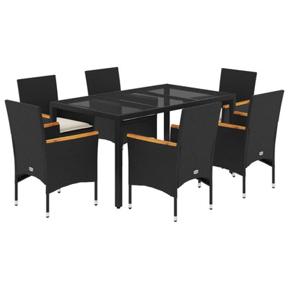 Set Pranzo da Giardino 7 pz Nero con Cuscini Polyrattan Acacia - homemem39