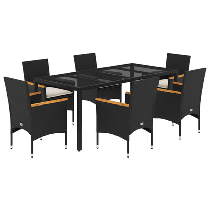 Set Pranzo da Giardino 7 pz Nero con Cuscini Polyrattan Acacia - homemem39