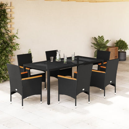 Set Pranzo da Giardino 7 pz Nero con Cuscini Polyrattan Acacia | homemem39