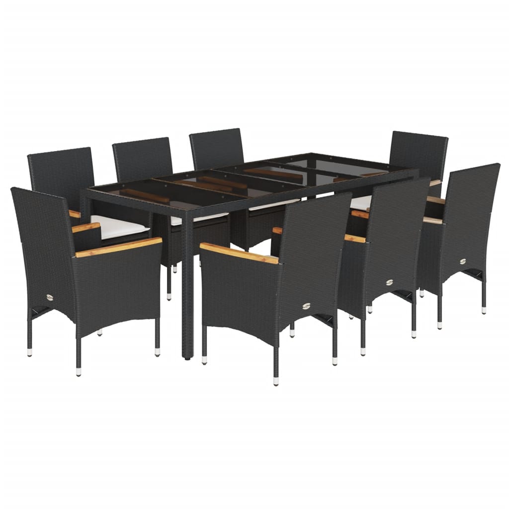 Set da Pranzo da Giardino 9 pz con Cuscini Polyrattan e Vetro | homemem39