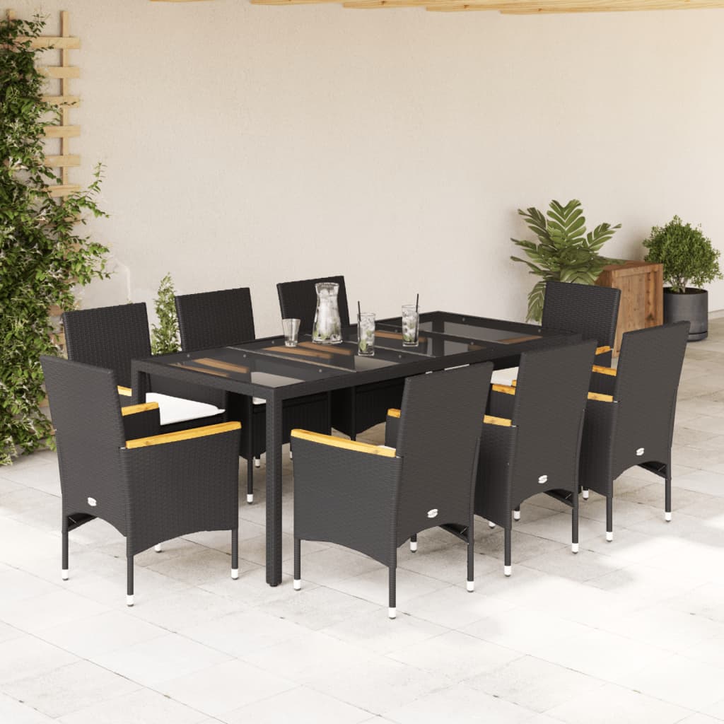 Set da Pranzo da Giardino 9 pz con Cuscini Polyrattan e Vetro | homemem39