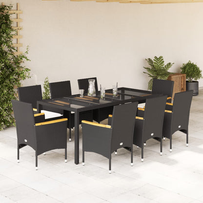 Set da Pranzo da Giardino 9 pz con Cuscini Polyrattan e Vetro | homemem39
