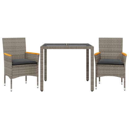Set da Pranzo da Giardino 3pz con Cuscini in Polyrattan e Vetro | homemem39