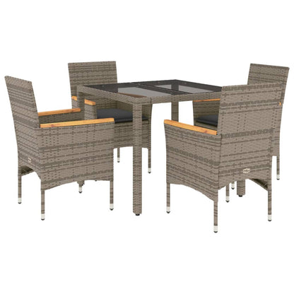 Set da Pranzo da Giardino 5 pz con Cuscini Polyrattan e Vetro | homemem39