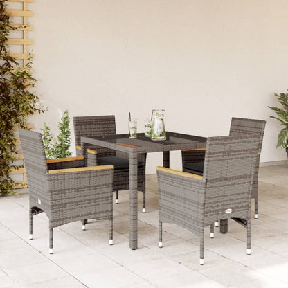 Set da Pranzo da Giardino 5 pz con Cuscini Polyrattan e Vetro | homemem39