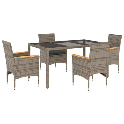 Set da Pranzo da Giardino 5 pz con Cuscini Polyrattan e Vetro | homemem39
