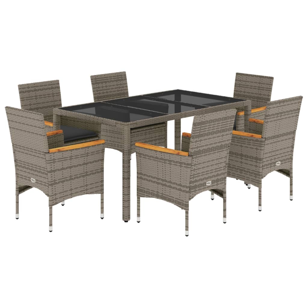 Set da Pranzo da Giardino 7 pz con Cuscini Polyrattan e Vetro | homemem39