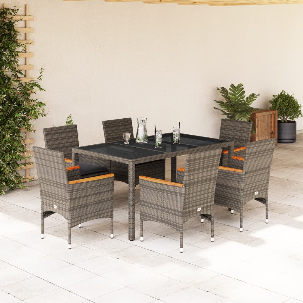 Set da Pranzo da Giardino 7 pz con Cuscini Polyrattan e Vetro | homemem39