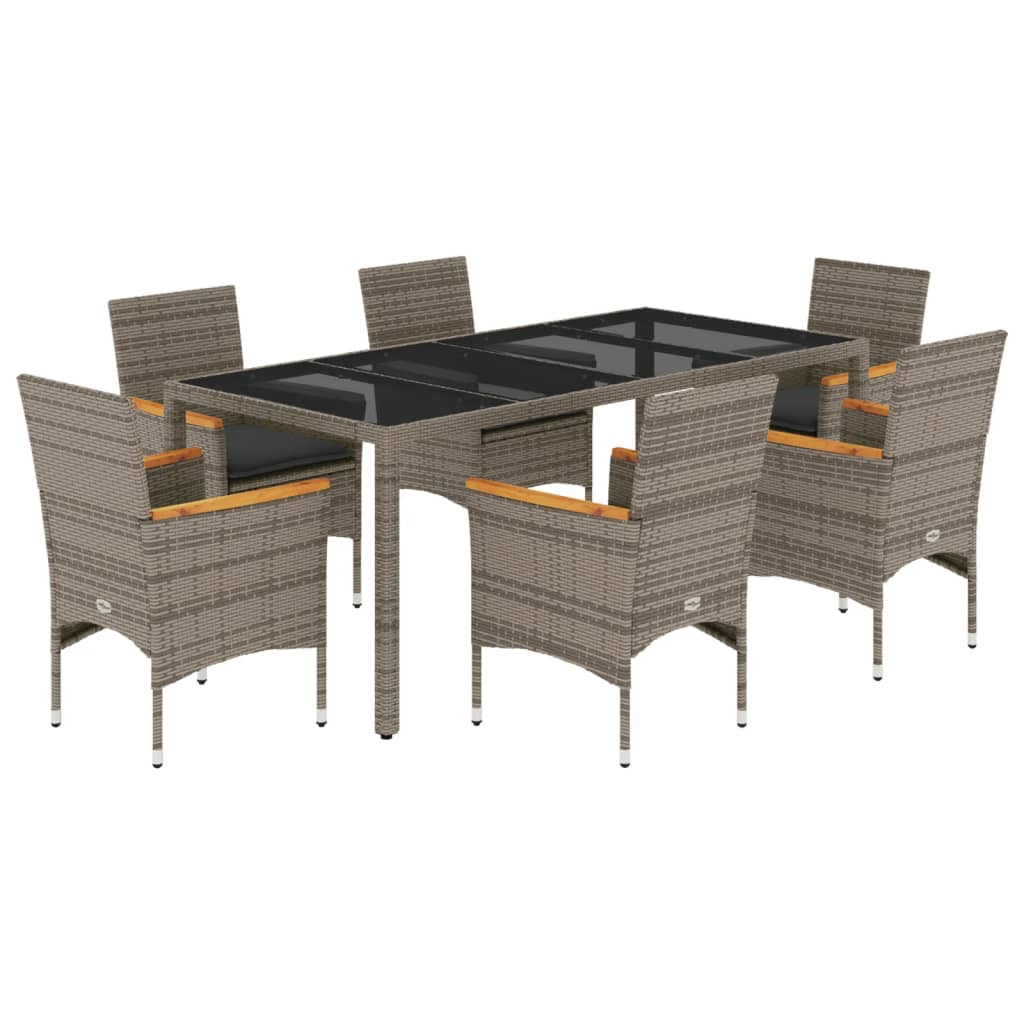 Set da Pranzo da Giardino 7 pz con Cuscini Polyrattan e Vetro | homemem39