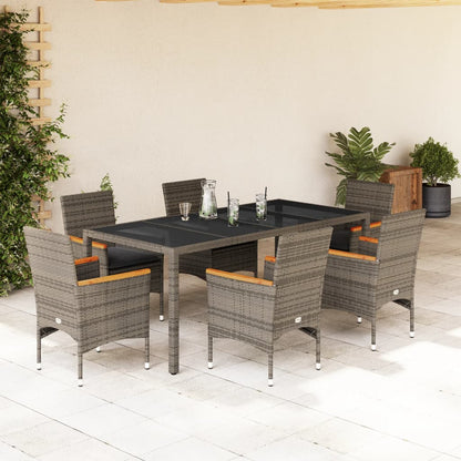 Set da Pranzo da Giardino 7 pz con Cuscini Polyrattan e Vetro | homemem39