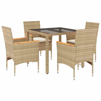 Set da Pranzo da Giardino 5 pz con Cuscini Polyrattan e Vetro | homemem39