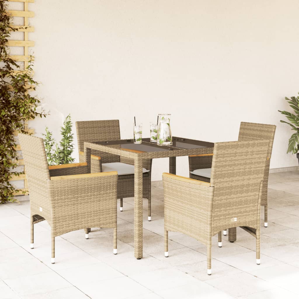 Set da Pranzo da Giardino 5 pz con Cuscini Polyrattan e Vetro - homemem39