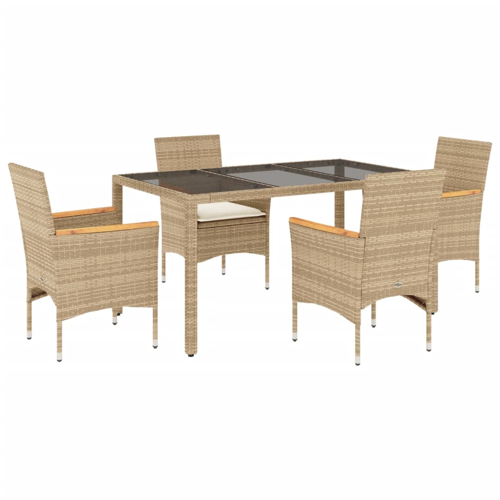 Set da Pranzo da Giardino 5 pz con Cuscini Polyrattan e Vetro | homemem39