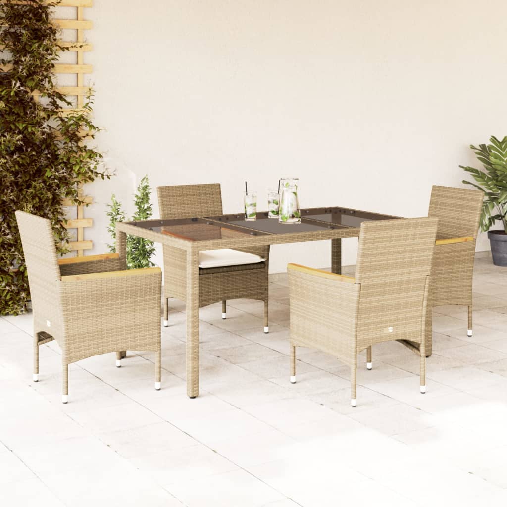 Set da Pranzo da Giardino 5 pz con Cuscini Polyrattan e Vetro | homemem39