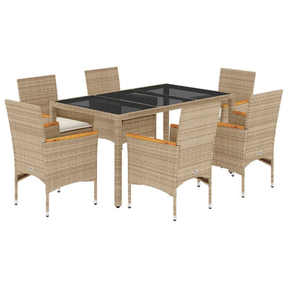 Set da Pranzo da Giardino 7 pz con Cuscini Polyrattan e Vetro | homemem39