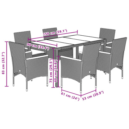 Set da Pranzo da Giardino 7 pz con Cuscini Polyrattan e Vetro | homemem39