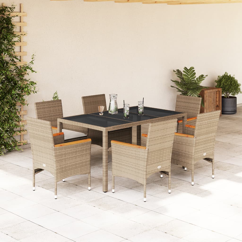 Set da Pranzo da Giardino 7 pz con Cuscini Polyrattan e Vetro | homemem39