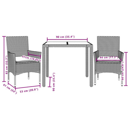 Set Pranzo da Giardino 3 pz con Cuscini Nero Polyrattan Acacia | homemem39