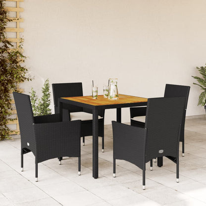 Set Pranzo da Giardino 5 pz con Cuscini Nero Polyrattan Acacia - homemem39