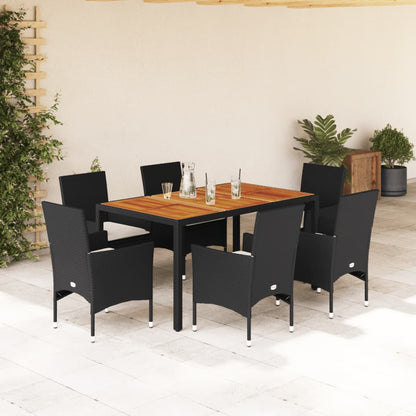 Set Pranzo da Giardino 7 pz Nero con Cuscini Polyrattan Acacia | homemem39
