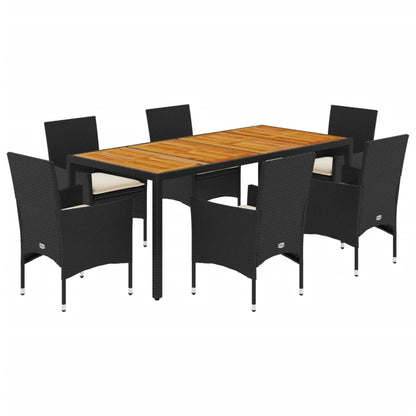 Set Pranzo da Giardino 7 pz Nero con Cuscini Polyrattan Acacia | homemem39