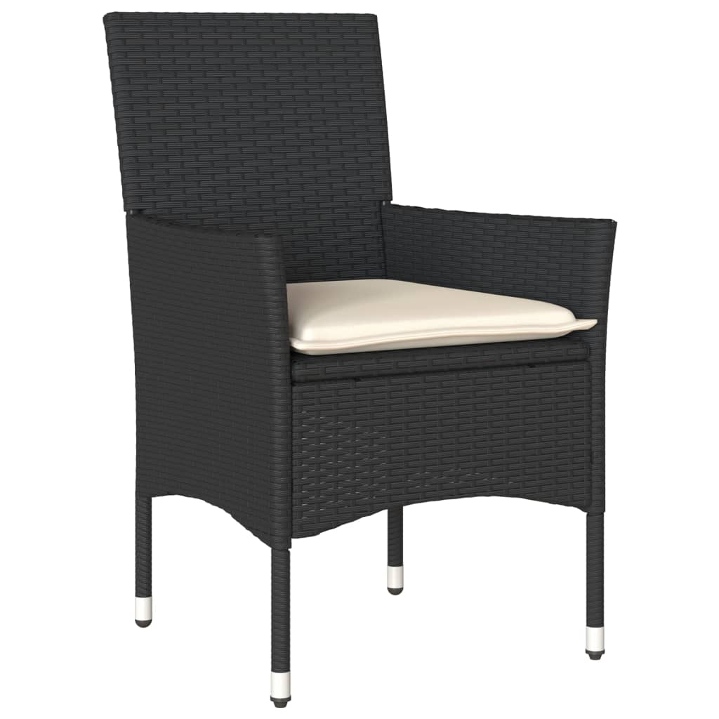 Set Pranzo da Giardino 7 pz Nero con Cuscini Polyrattan Acacia - homemem39