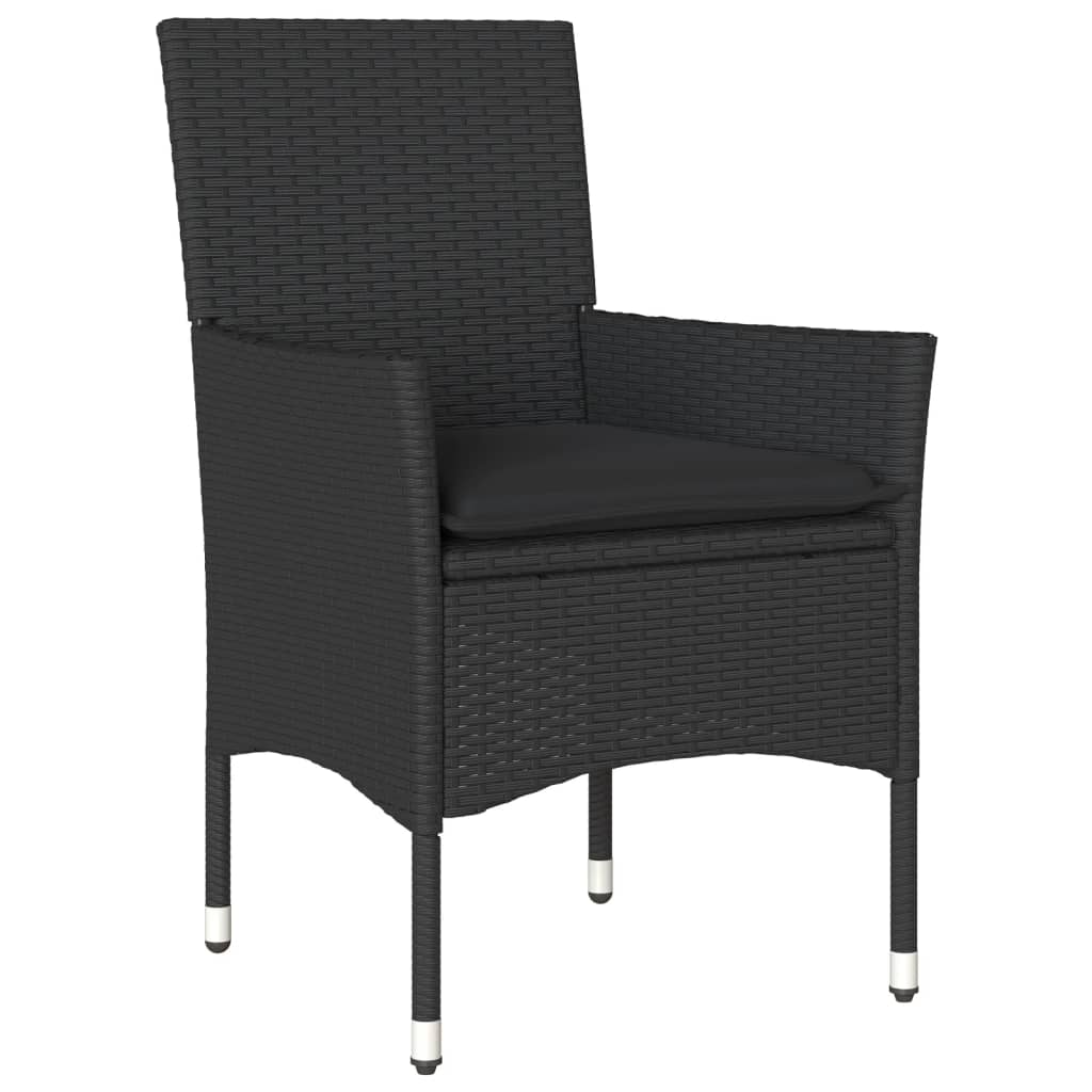 Set Pranzo da Giardino 5 pz con Cuscini Nero Polyrattan Acacia | homemem39