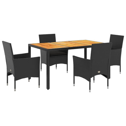 Set Pranzo da Giardino 5 pz con Cuscini Nero Polyrattan Acacia | homemem39
