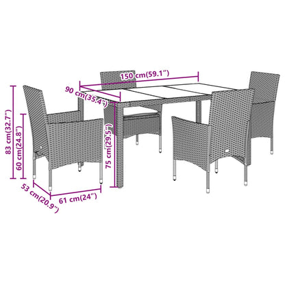 Set Pranzo da Giardino 5 pz con Cuscini Nero Polyrattan Acacia | homemem39