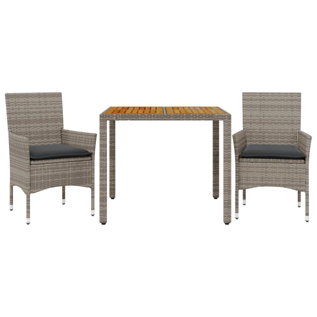 Set Pranzo da Giardino 3pz con Cuscini Polyrattan Acacia Grigio | homemem39