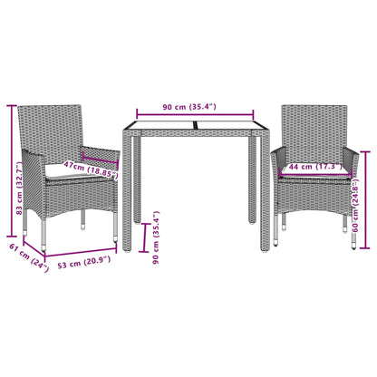 Set Pranzo da Giardino 3pz con Cuscini Polyrattan Acacia Grigio | homemem39