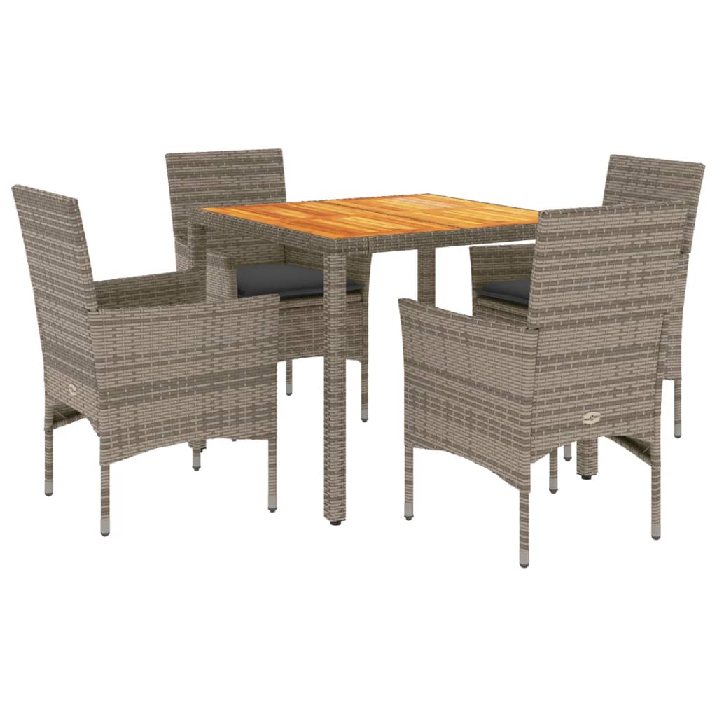 Set Pranzo Giardino 5 pz con Cuscini Grigio Polyrattan Acacia - homemem39