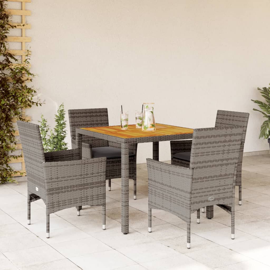 Set Pranzo Giardino 5 pz con Cuscini Grigio Polyrattan Acacia - homemem39