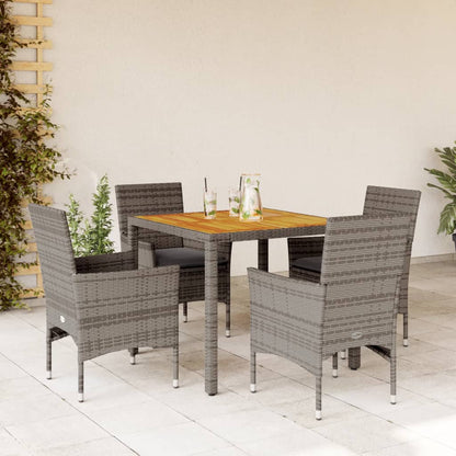 Set Pranzo Giardino 5 pz con Cuscini Grigio Polyrattan Acacia - homemem39