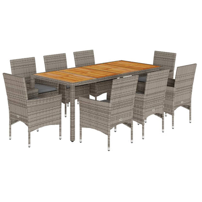 Set Pranzo da Giardino 9pz con Cuscini Polyrattan Acacia Grigio | homemem39