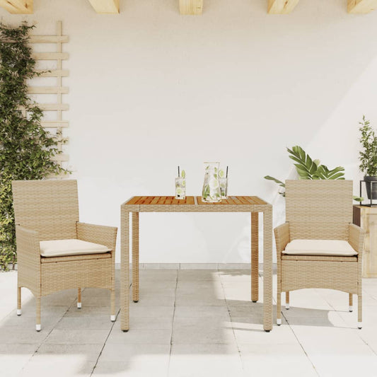 Set Pranzo da Giardino 3 pz con Cuscini Beige Polyrattan Acacia - homemem39