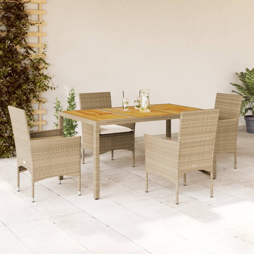 Set Pranzo da Giardino 5 pz con Cuscini Beige Polyrattan Acacia - homemem39